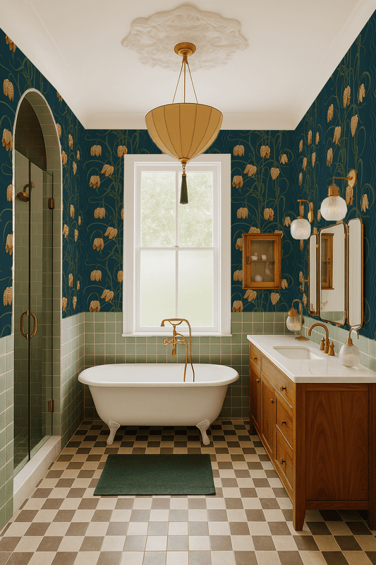 Campanas Wallpaper, dark blue and goldenrod