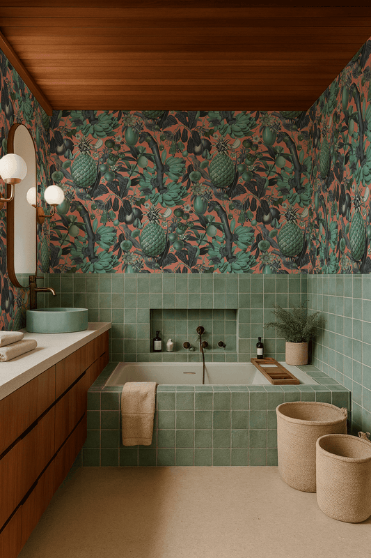 Juicy Fruit Wallpaper, coral and teal