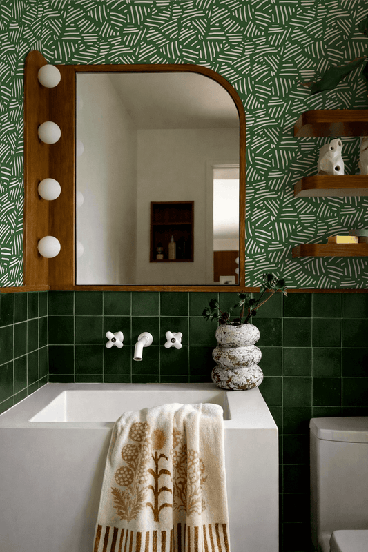 Simple Stripes Wallpaper, green and white