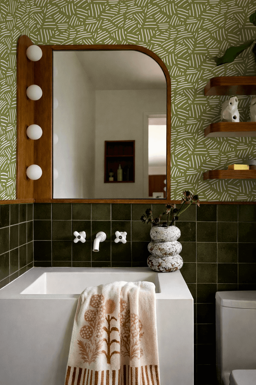 Simple Stripes Wallpaper, olive green and white
