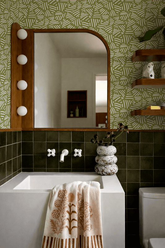 Simple Stripes Wallpaper, olive green and white