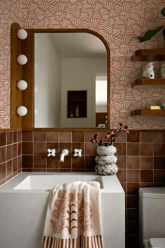 Simple Stripes Wallpaper, terra cotta and white