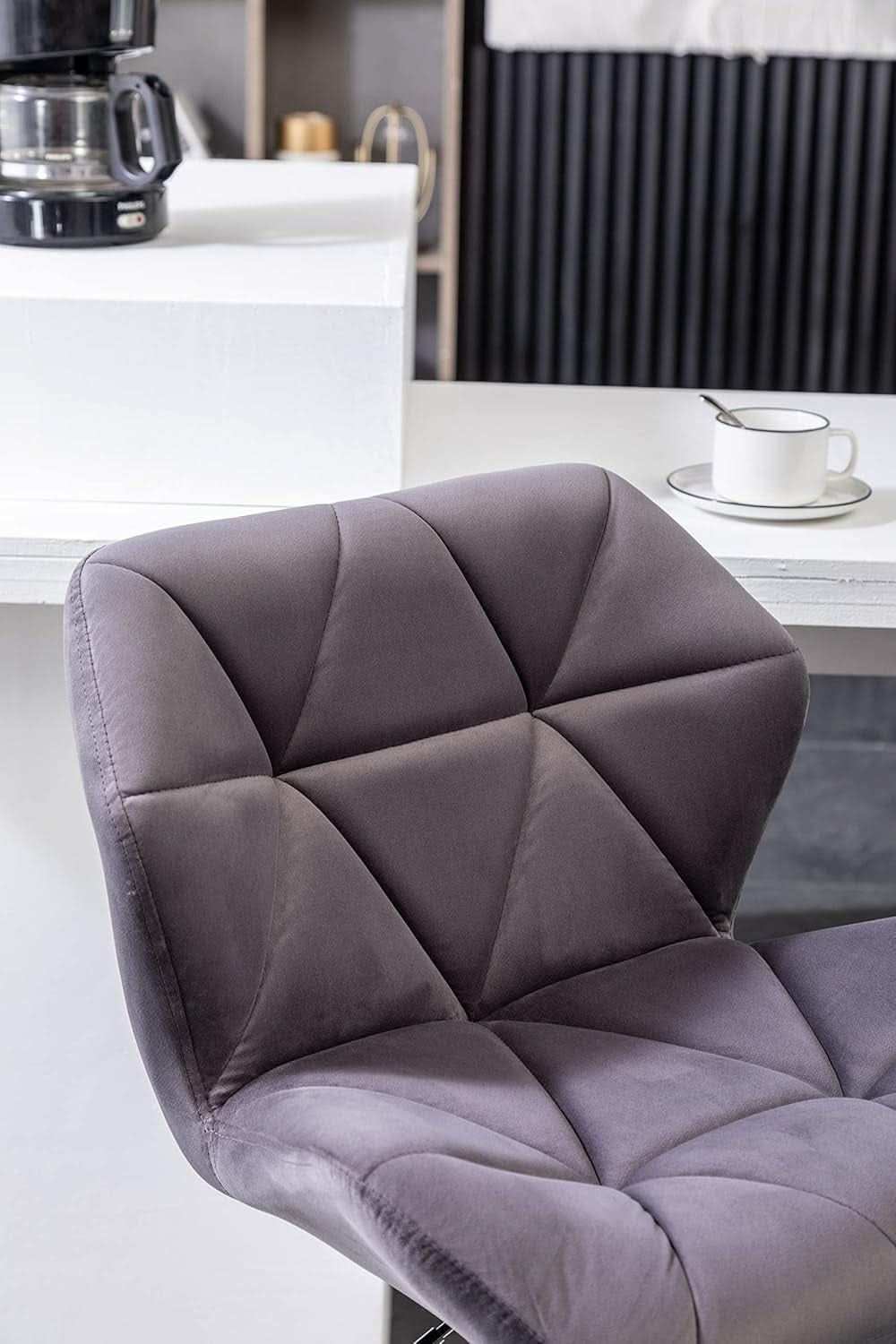 Breni Velvet Diamond Tufted Swivel Adjustable Height Bar Stool Set Of 2 Gray