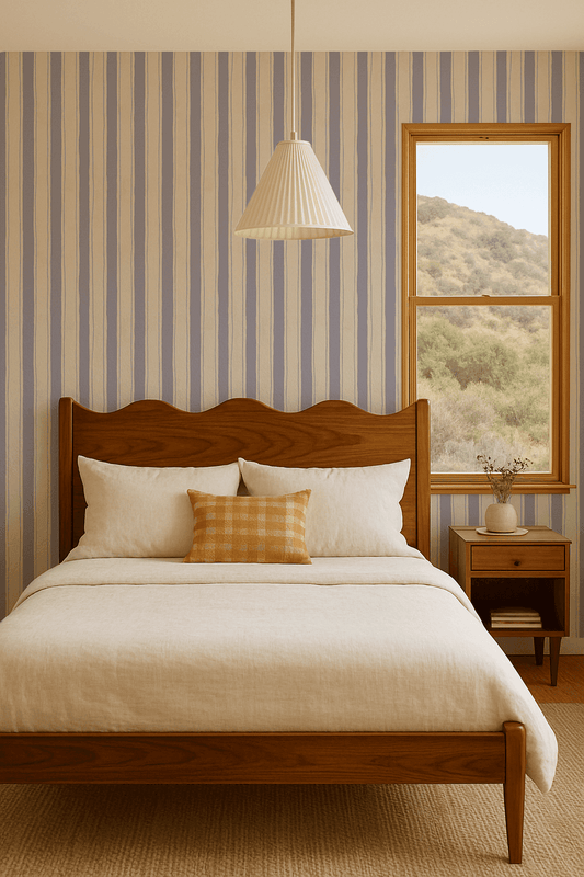 Riviera Stripe Wallpaper, off-white and lavender