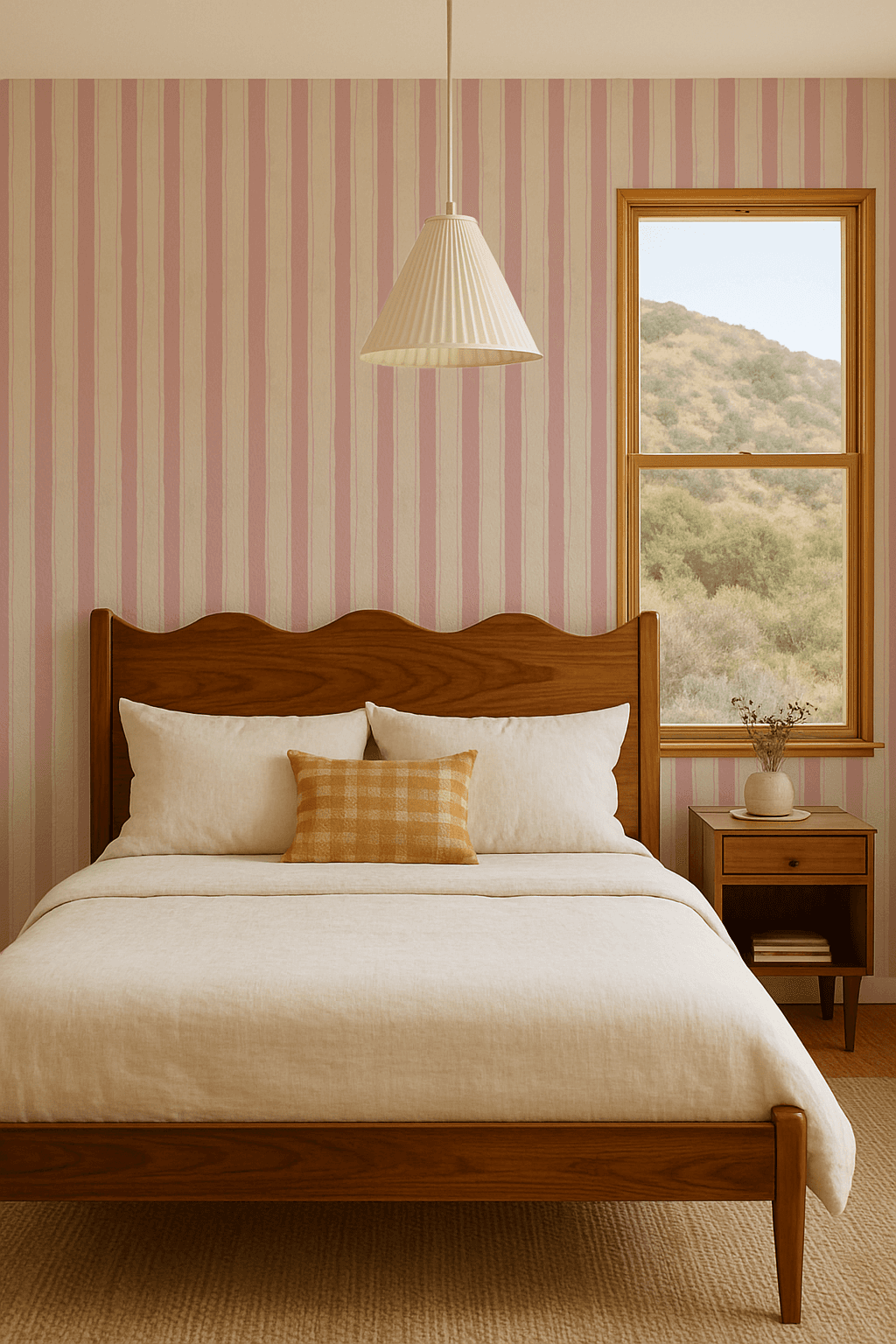 Riviera Stripe Wallpaper, off-white and pink