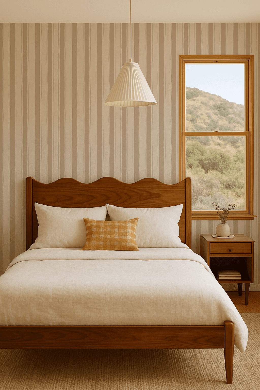 Riviera Stripe Wallpaper, off-white and tan