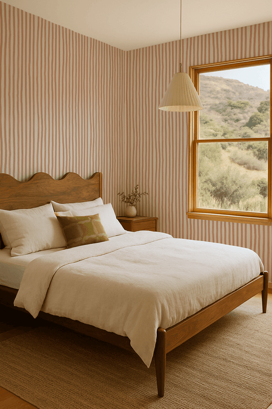 Dolce Stripe Wallpaper, off-white and peach