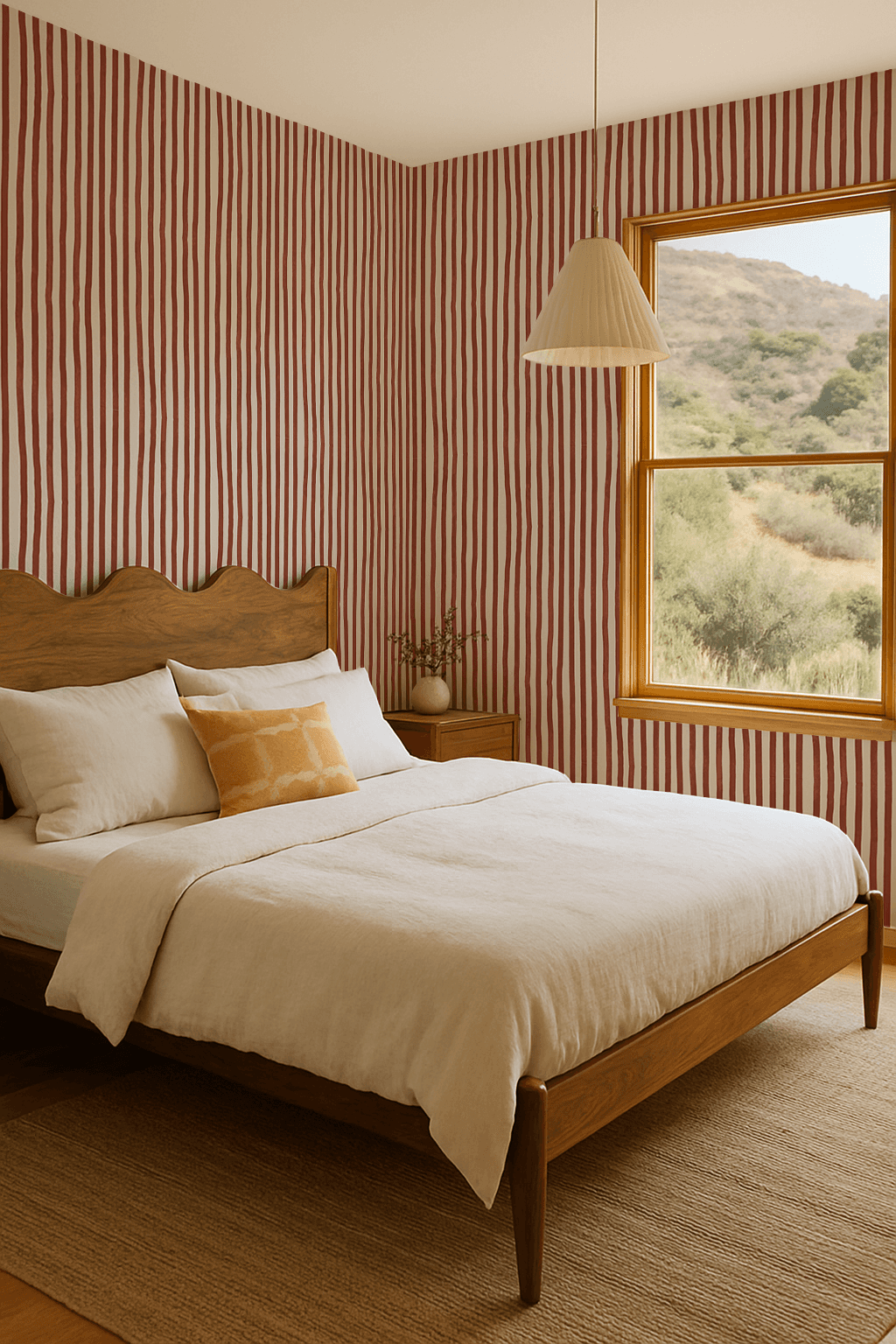 Dolce Stripe Wallpaper, off-white and brick red