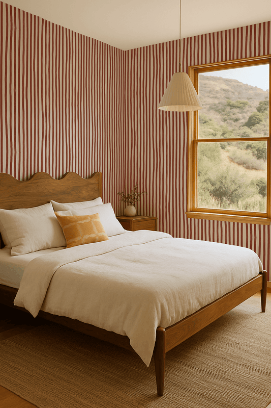 Dolce Stripe Wallpaper, off-white and brick red