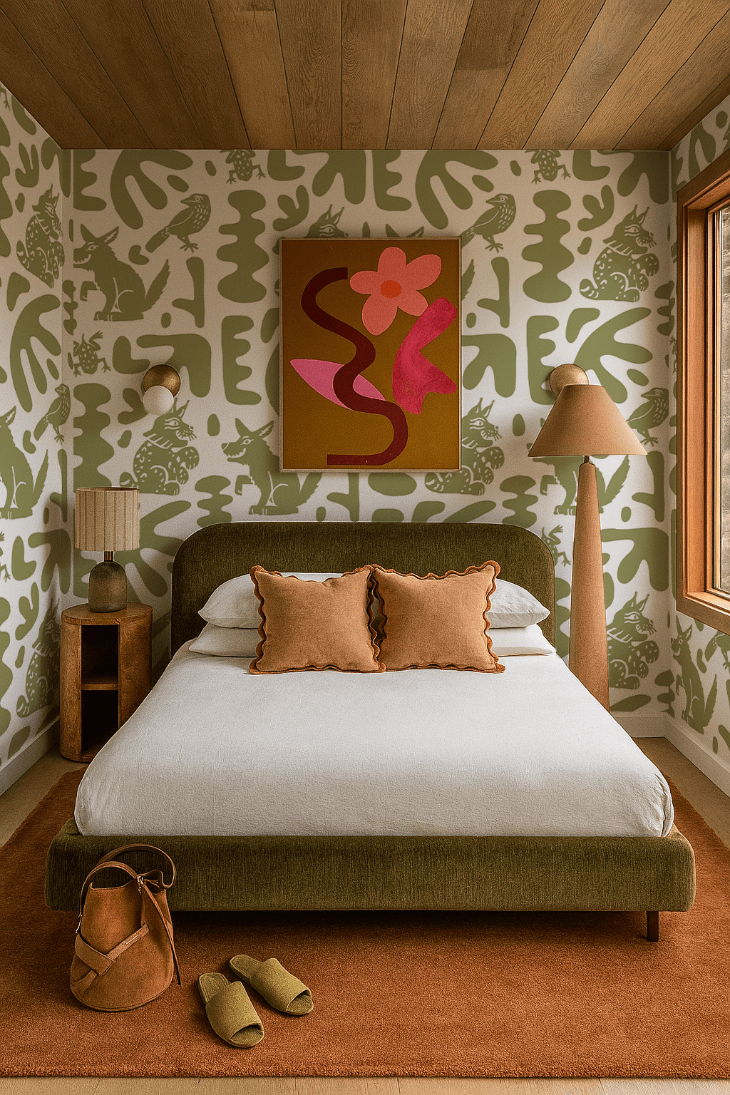 Abstract Animales Wallpaper, white and green