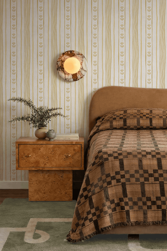 Daisy Chain Stripe Wallpaper, beige and butter yellow