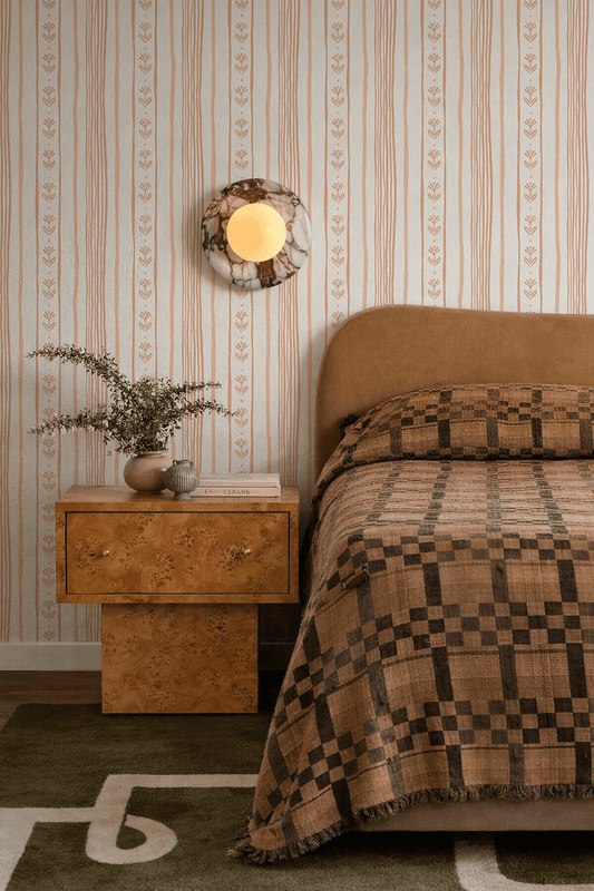 Daisy Chain Stripe Wallpaper, beige and peach