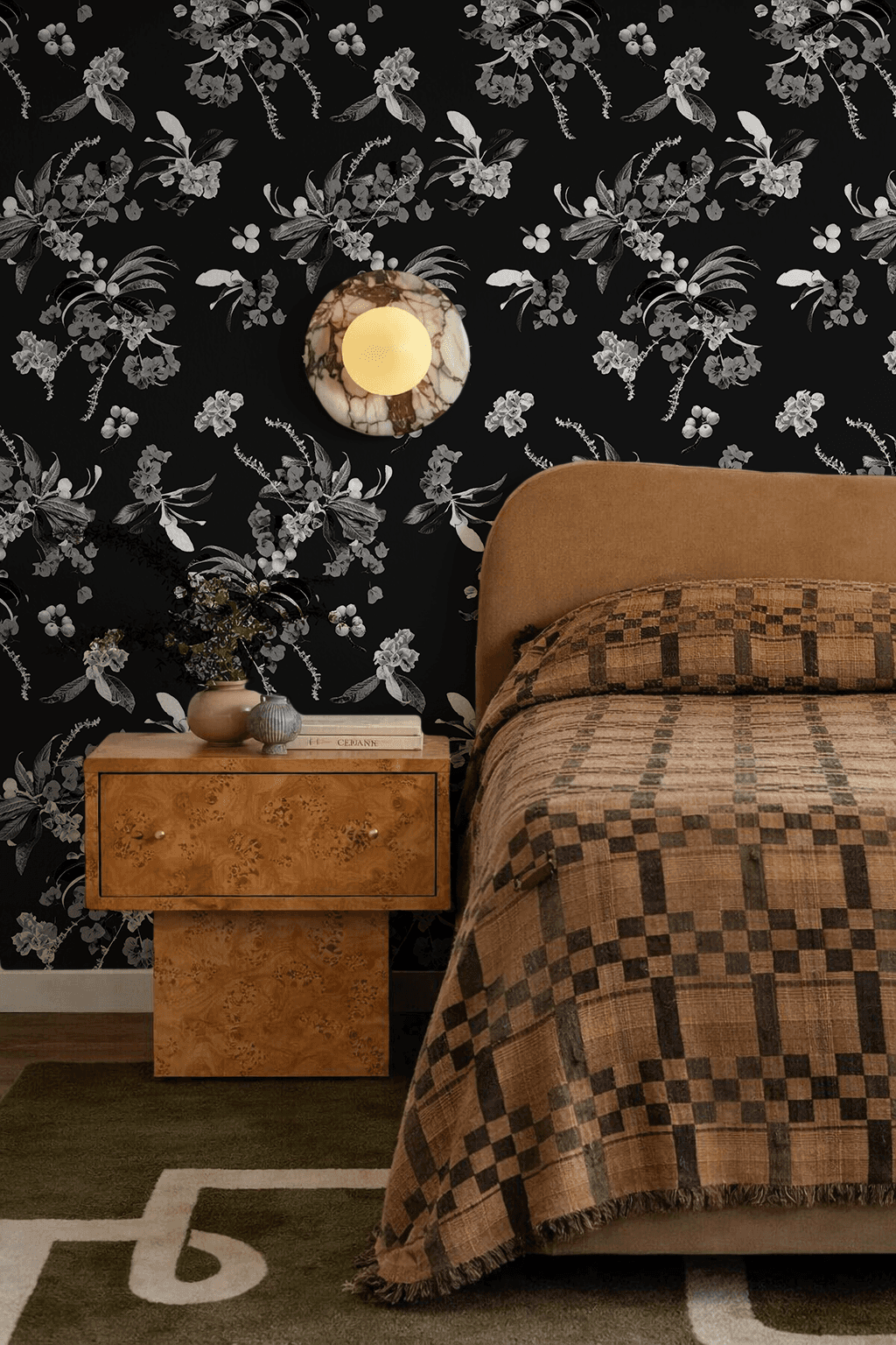 Floral Loquat Wallpaper, black and white