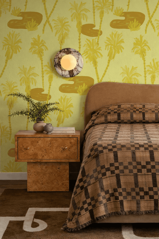 Palm Oasis Wallpaper, lemon yellow and ocher