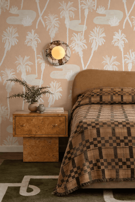 Palm Oasis Wallpaper, peach and white