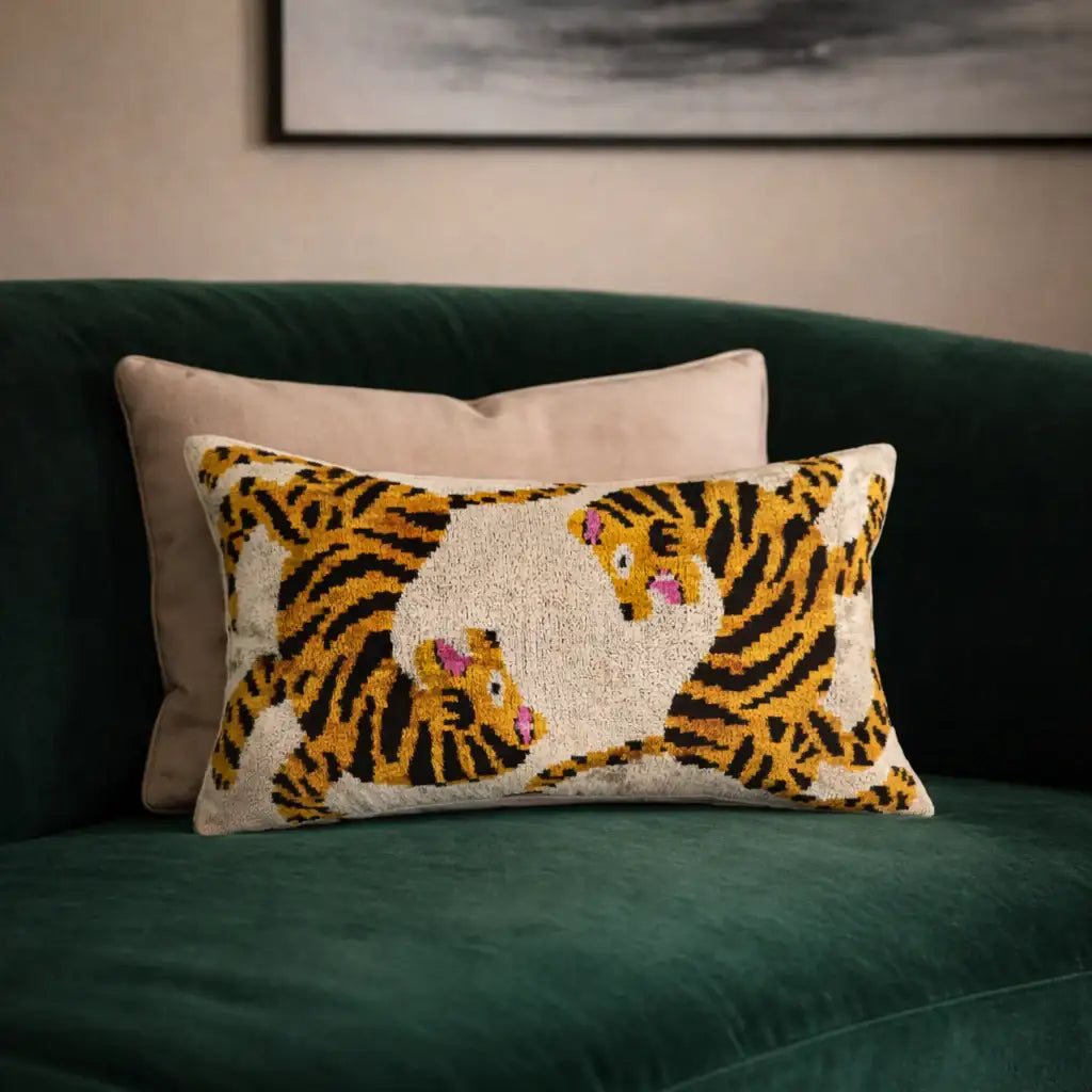 Bengali Silk Velvet Ikat Throw Pillow Cover 16 X 24