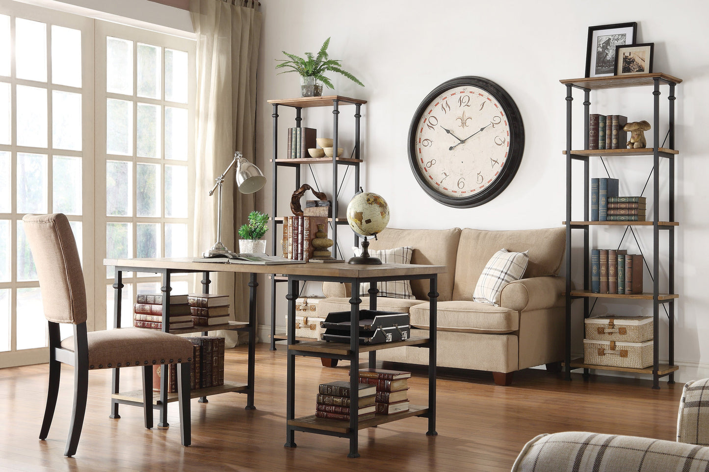 Vintage Industrial 1pc Writing Desk with 4 Open Shelves Rustic Poplar Finish Solid Wood and Metal Furniture Modern Design Office Table