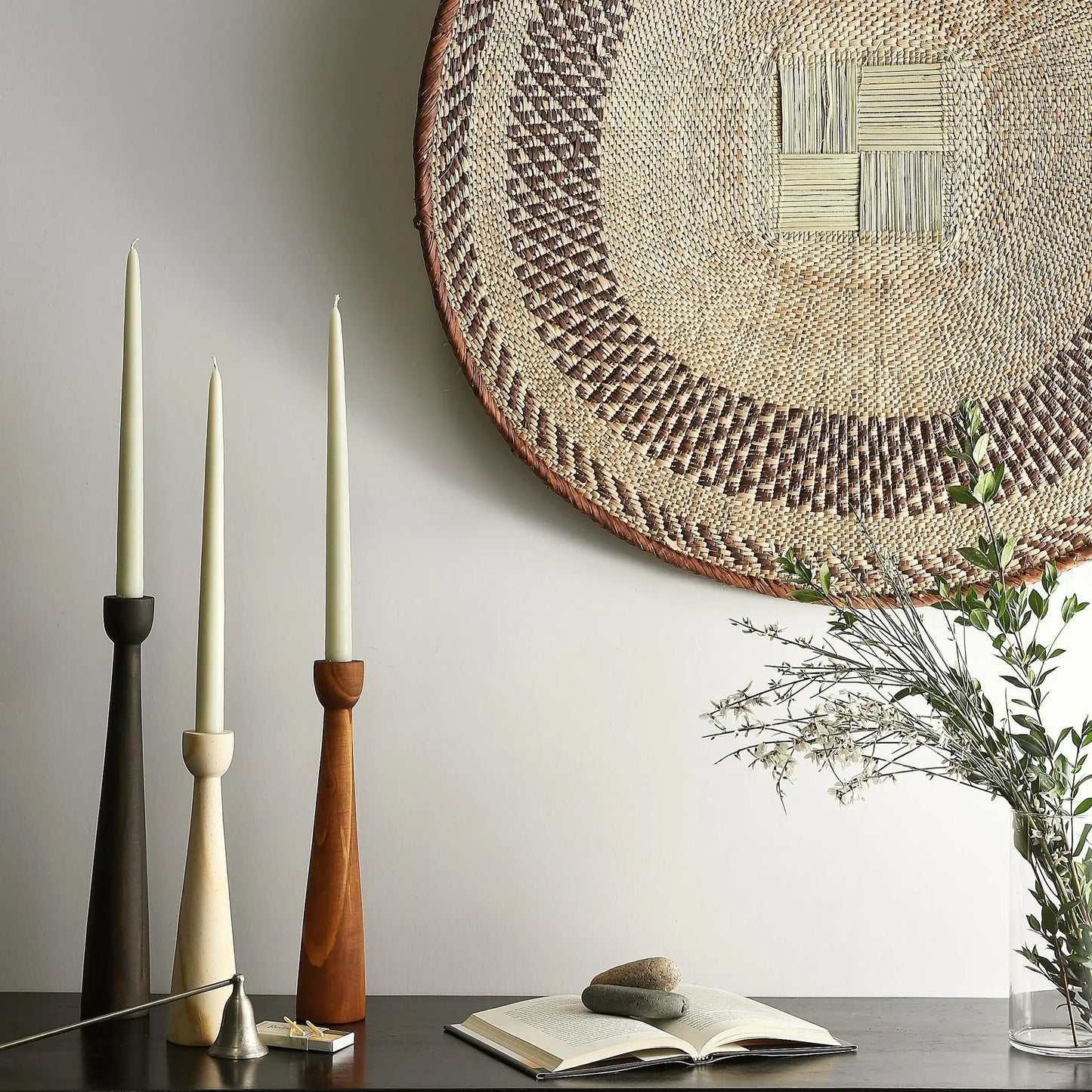Tapered Candlestick Holder Pine Wood Cognac, Espresso, Natural