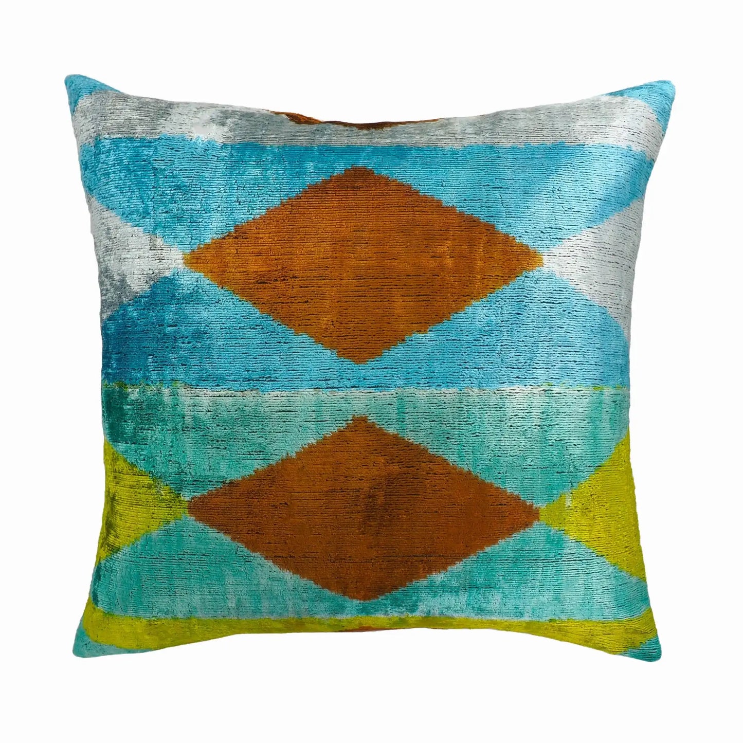 Blue Diamond Silk Velvet Ikat Throw Pillow Cover 20  X 20