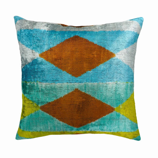 Blue Diamond Silk Velvet Ikat Throw Pillow Cover 20  X 20
