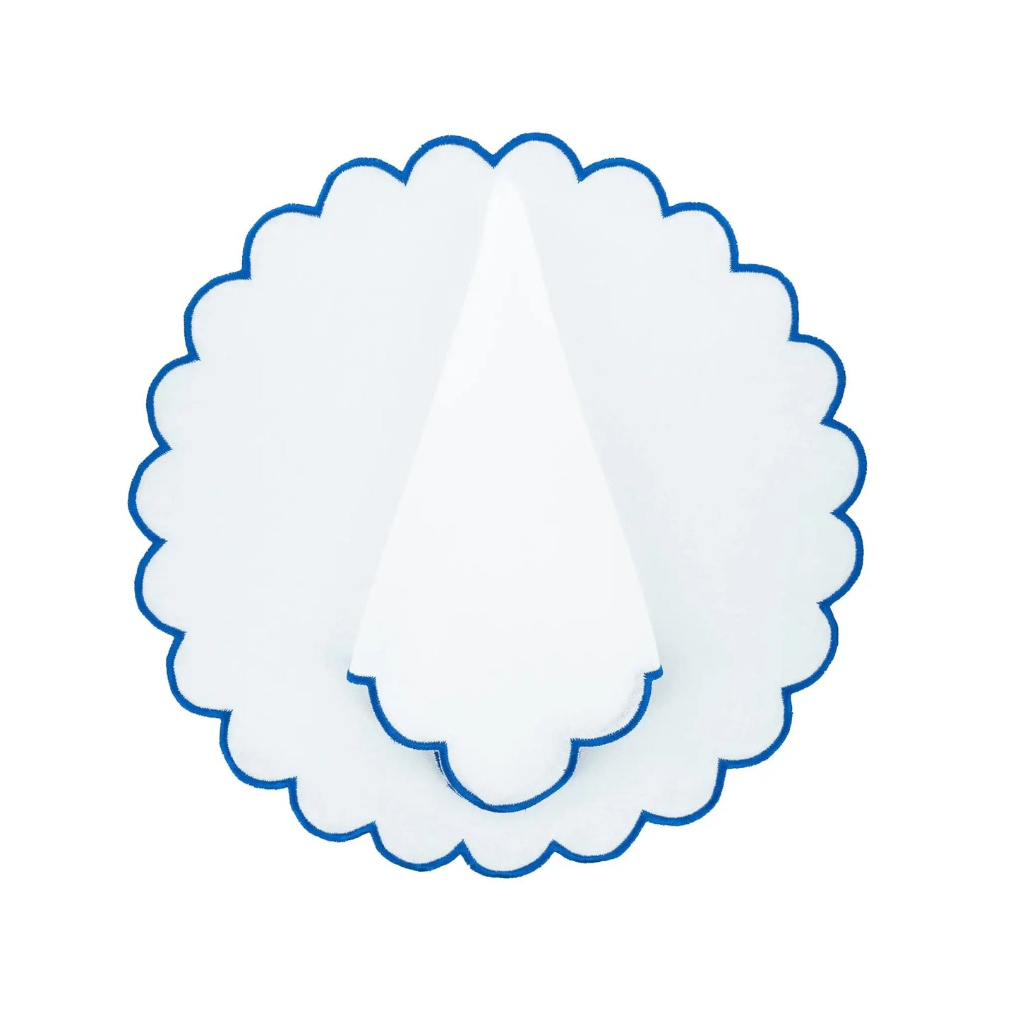 Blue Scalloped Linen Napkins, Set of 4