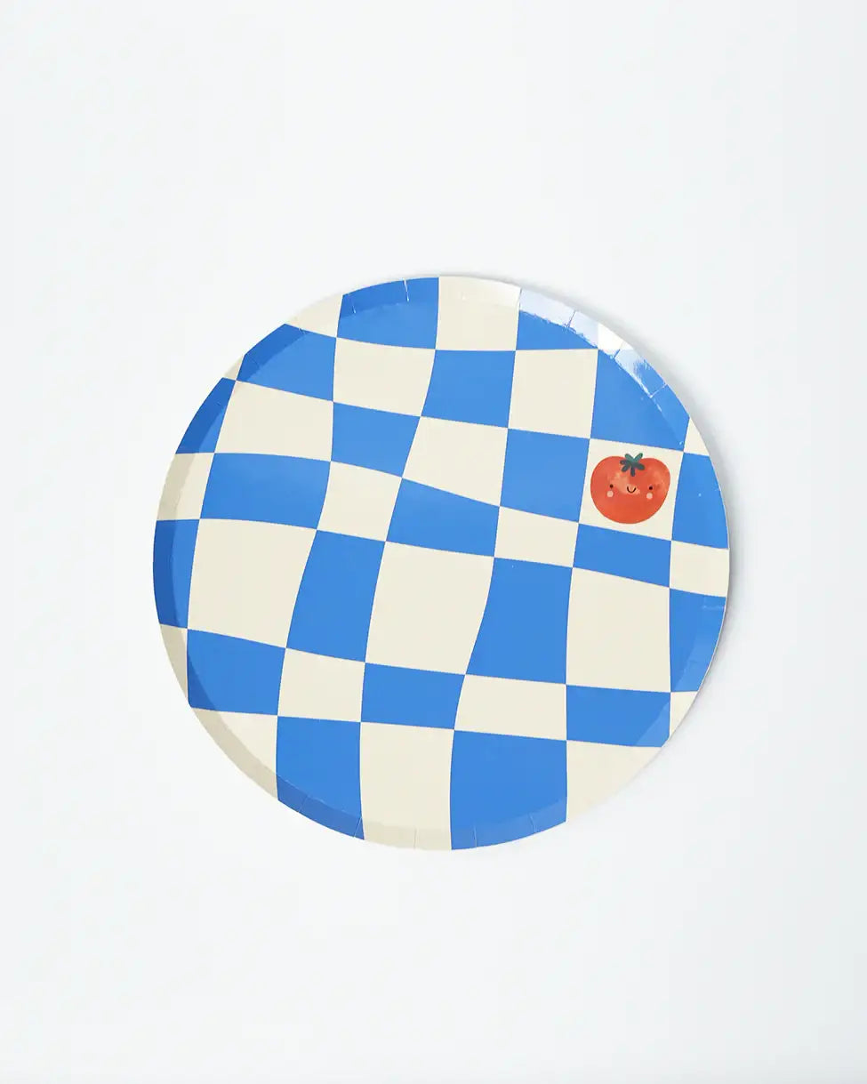 Little Chef Checkered Party Plates (9 Inch, 12 Count) | Kids Cooking Birthday Party Supplies | Colorful Checkerboard Paper Plates