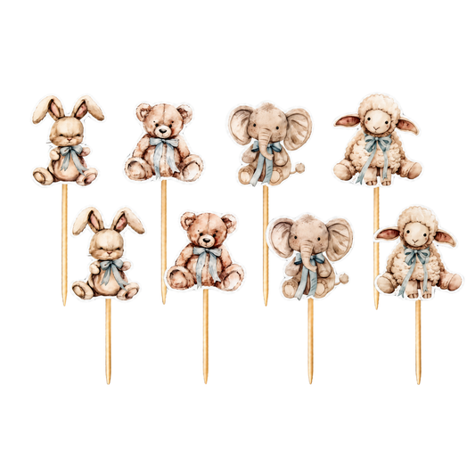 Baby Boy Cupcake Toppers – Vintage Teddy Bear Baby Shower Toppers (8pcs)