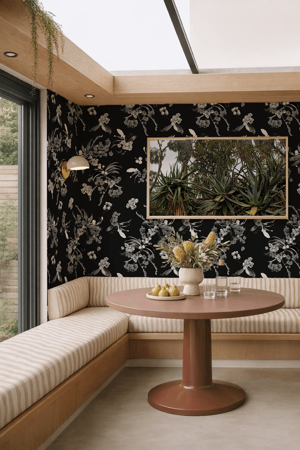 Floral Loquat Wallpaper, black and white