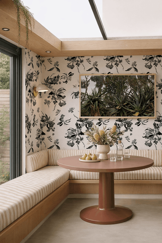 Floral Loquat Wallpaper, white and black