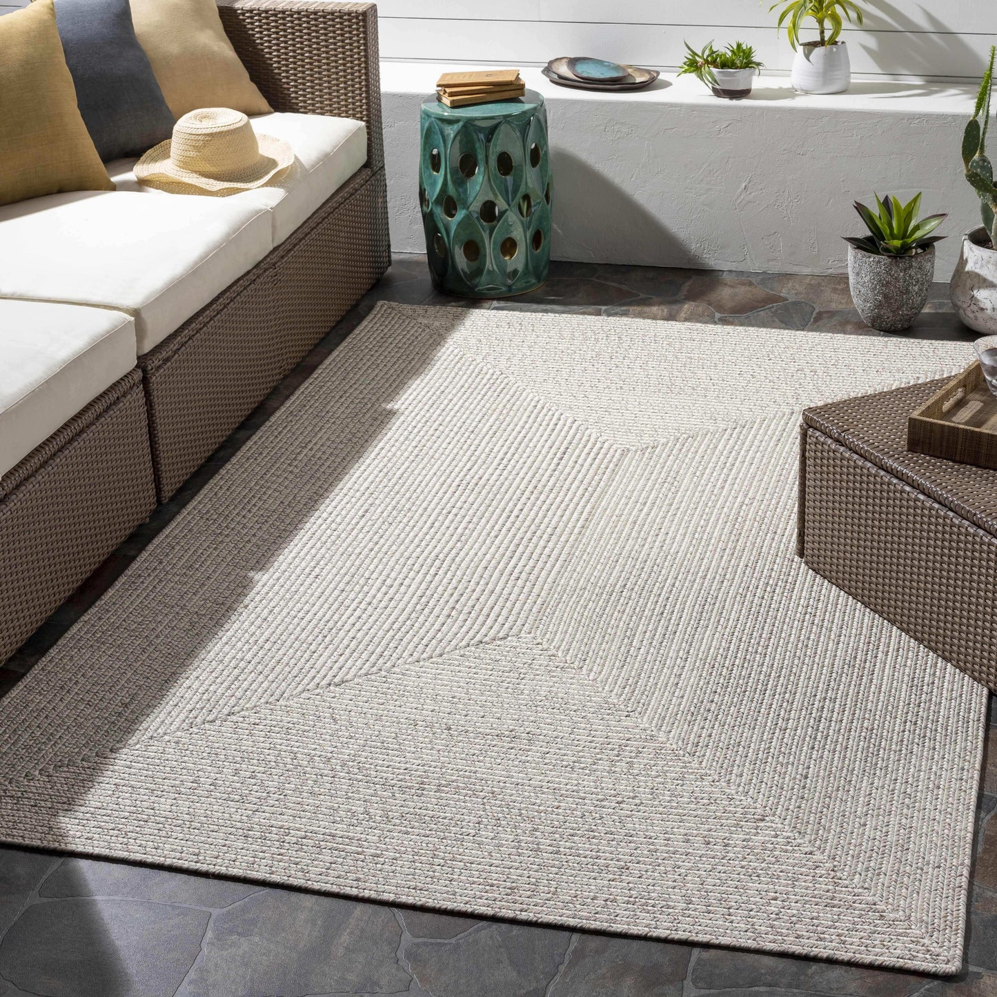 Beige Braided Faux Jute Outdoor Rug
