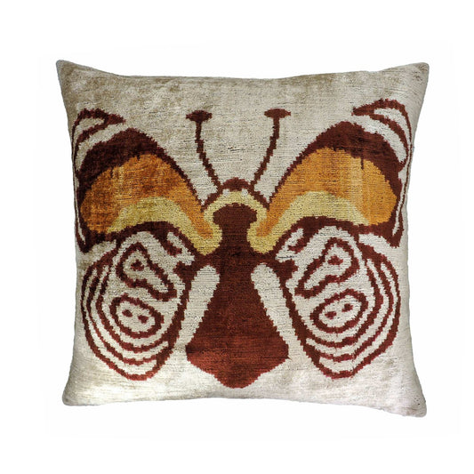 Butterfly Silk Velvet Ikat Throw Pillow Cover 24'' X 24''