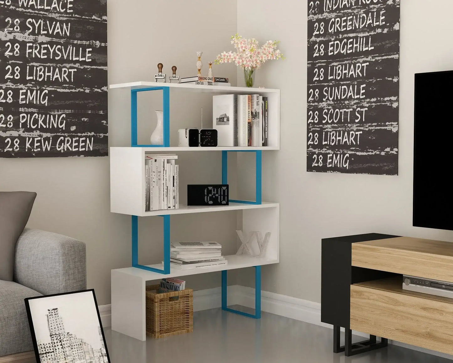 Adriana 49" Tall Metal Manufactured Wood Geometric Bookcase