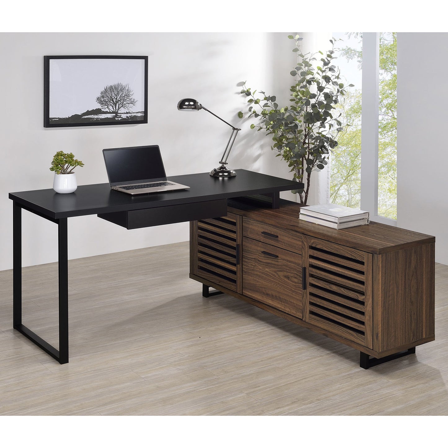 Rodger Black and Walnut L-Shape Office Computer Desk