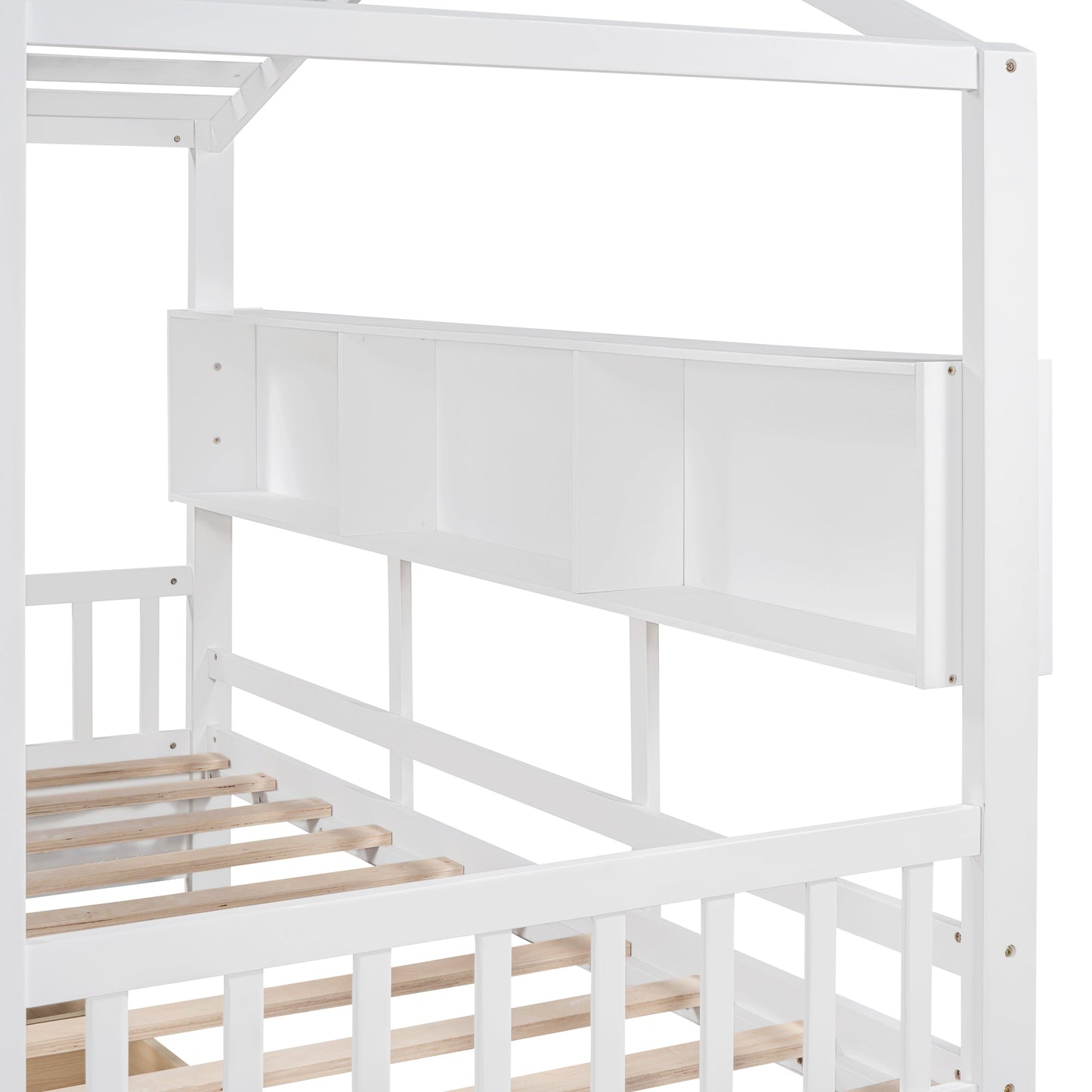 Wooden Twin Size House Bed with 2 Drawers,Kids Bed with Storage Shelf, White(Old SKU: HL000051AAK)