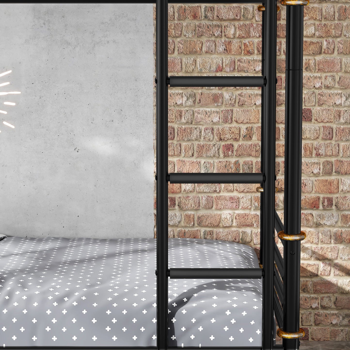 Quad Bunk Bed for 4 Kids, Heavy Duty Metal Twin Bunk Bed Frame, Detachable Triple Bunk Bed, Can Be Divided Into 3 Twin Beds, Black (Old SKU W2580S00015)