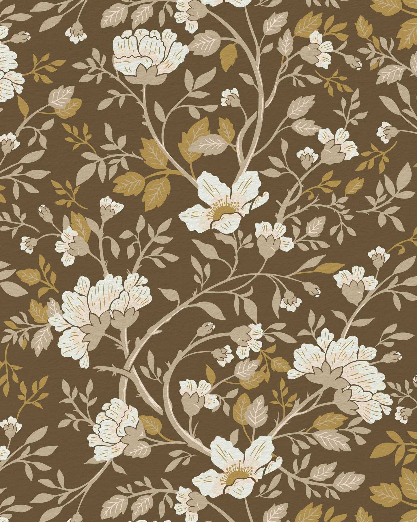 Camellia Study Wallpaper in Golden Vine