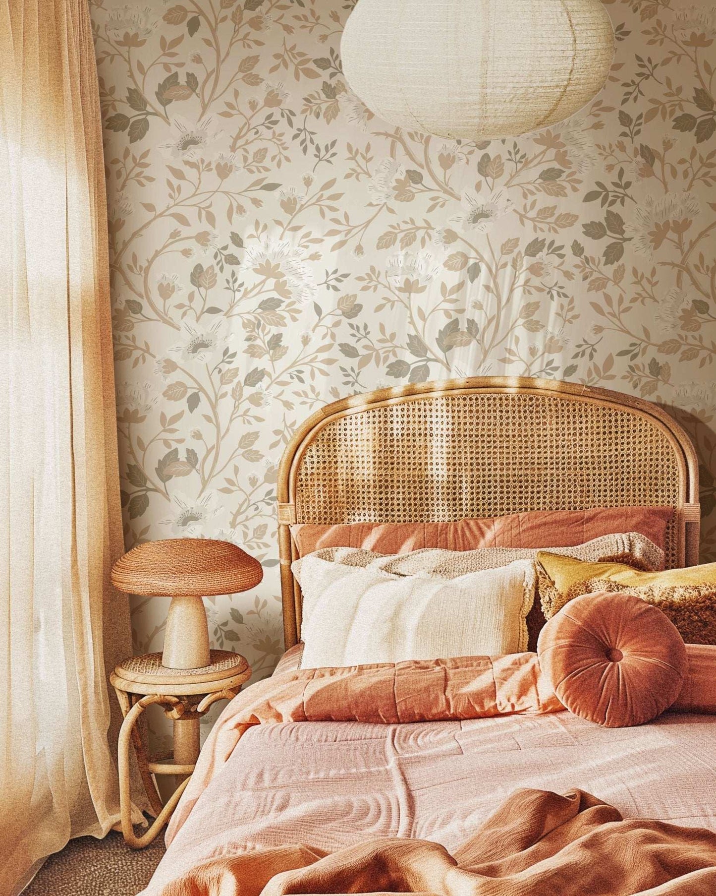 Camellia Study Wallpaper in Natural Linen