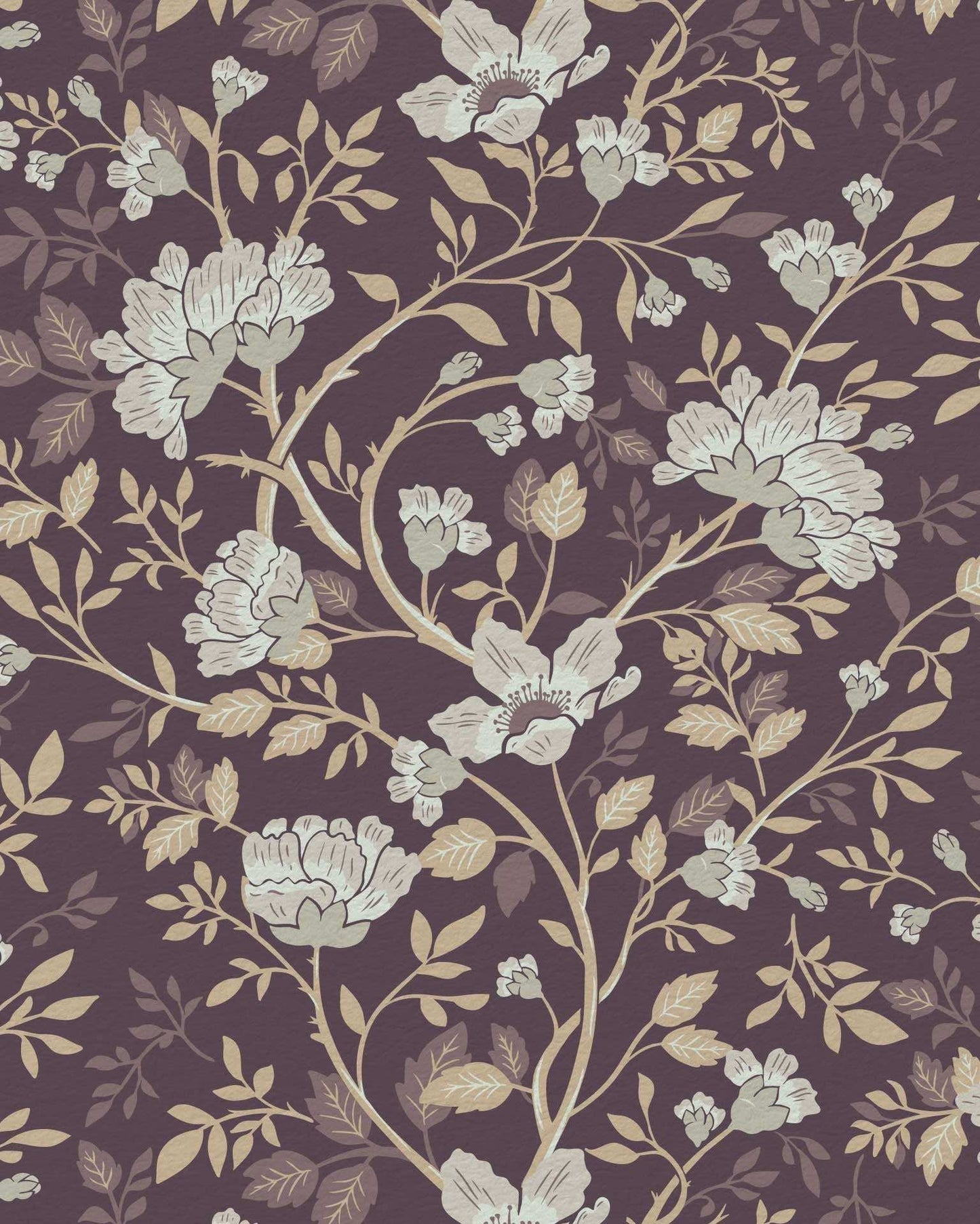 Camellia Study Wallpaper in Plumwood