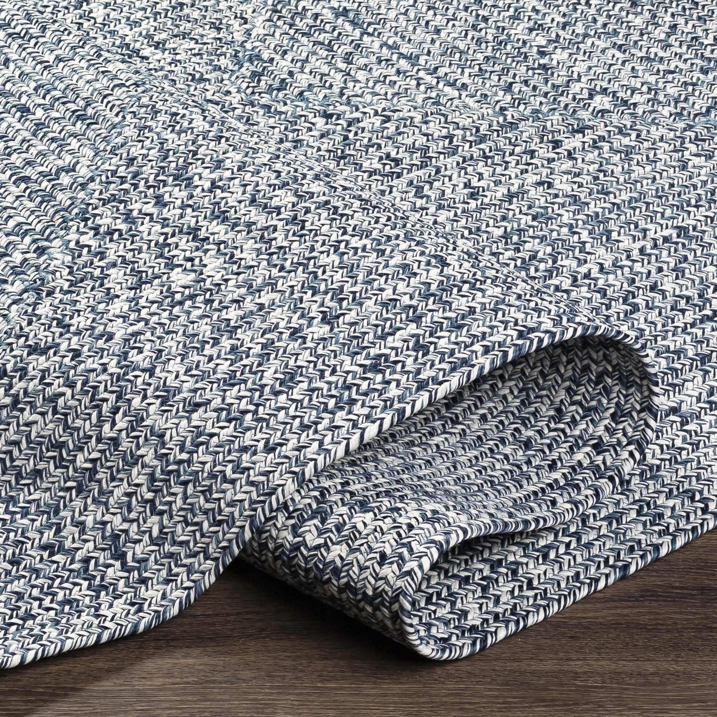 Blue Braided Faux Jute Outdoor Rug