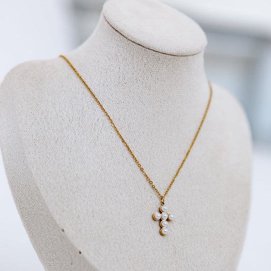 Sophia Pearl Cross Necklace