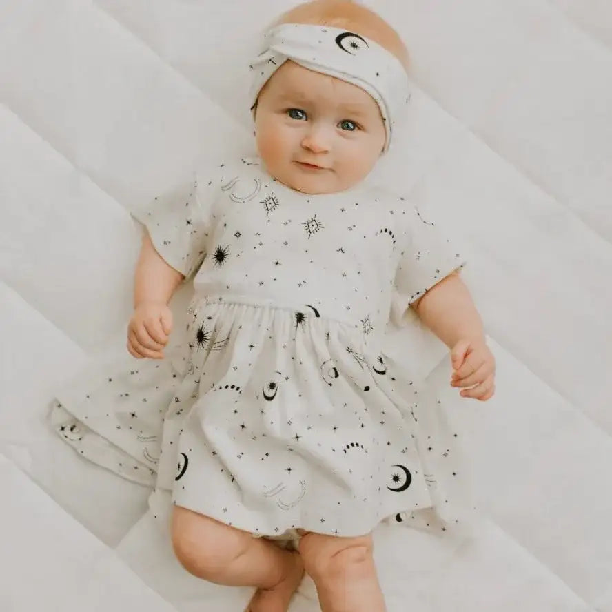 short sleeve twirl dress | celestial