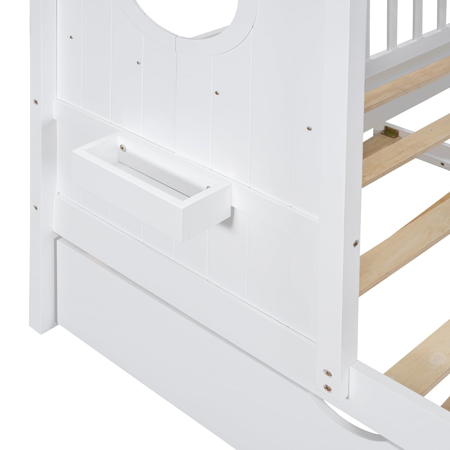 Wooden Twin Size House Bed With Trundle, Modern Design for Kids with Storage Shlef, White(old SKU HL000094AAK)