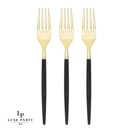 Chic Black and Gold Plastic Forks | 32 Pieces