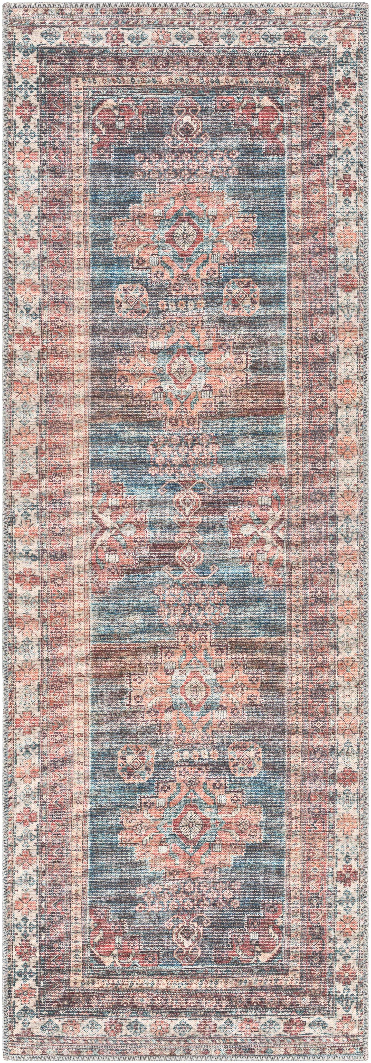 Baltinglass Rust & Blue Washable Area Rug