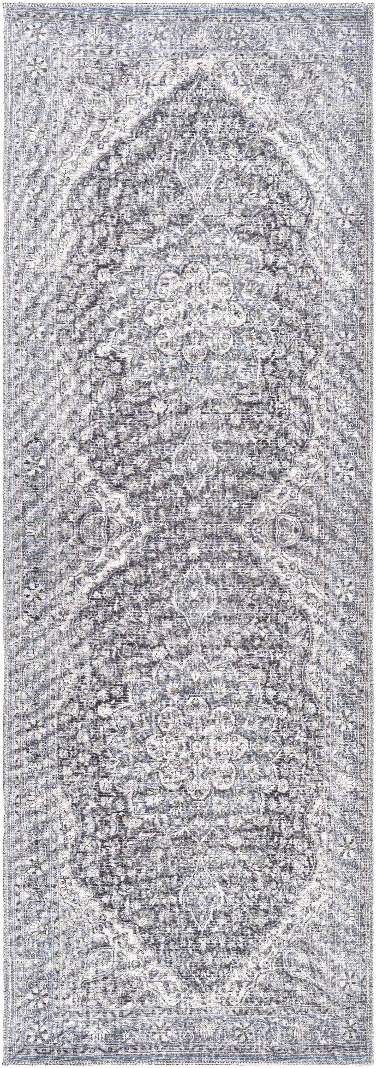 Tavas Blue Medallion Washable Rug