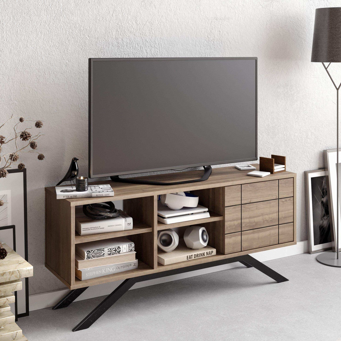 North 51" TV Stand and Media Console with A Cabinet and Shelves
