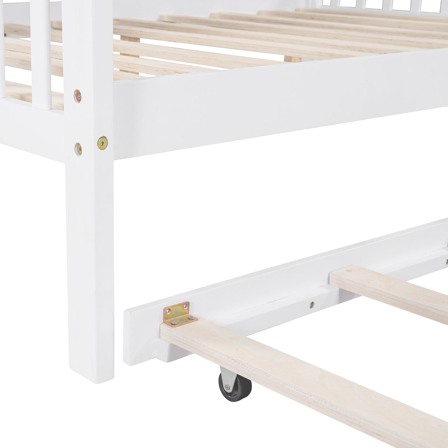 Wooden Full Size House Bed with Trundle,Kids Bed with Shelf, White (Old SKU: WF297070AAK)