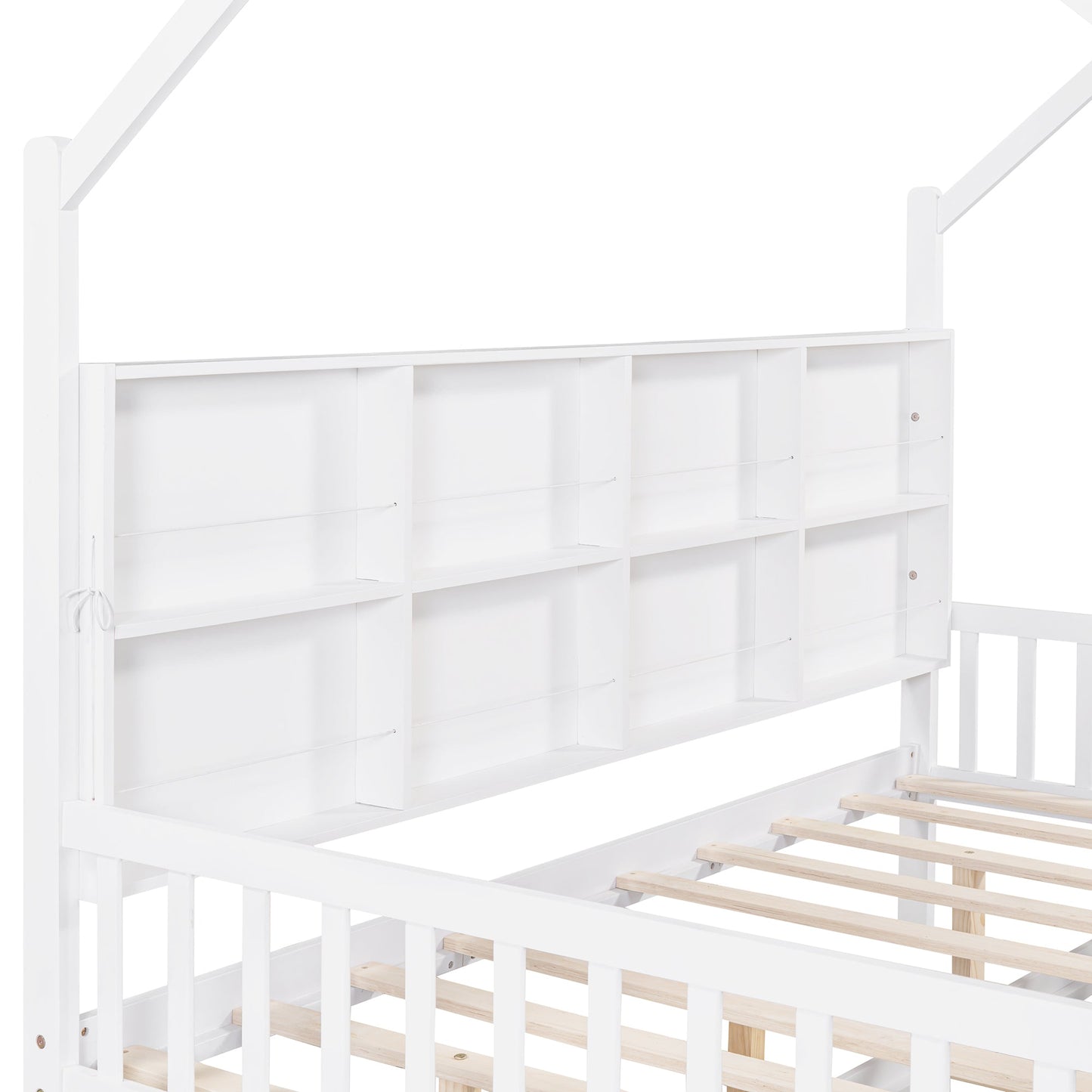 Wooden Full Size House Bed with Trundle,Kids Bed with Shelf, White (Old SKU: WF297070AAK)