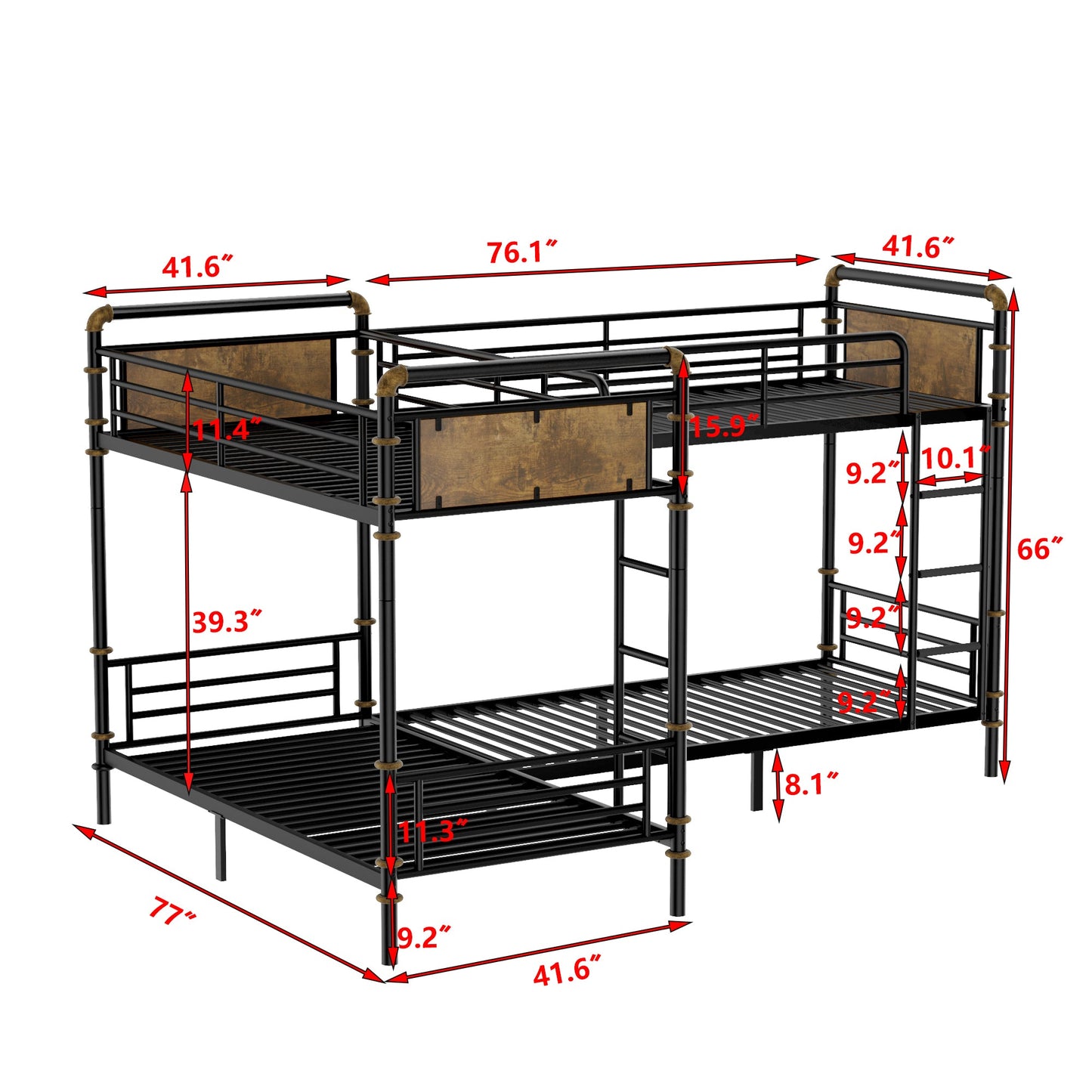 Quad Bunk Bed for 4 Kids, Heavy Duty Metal Twin Bunk Bed Frame, Detachable Triple Bunk Bed, Can Be Divided Into 3 Twin Beds, Black (Old SKU W2580S00015)