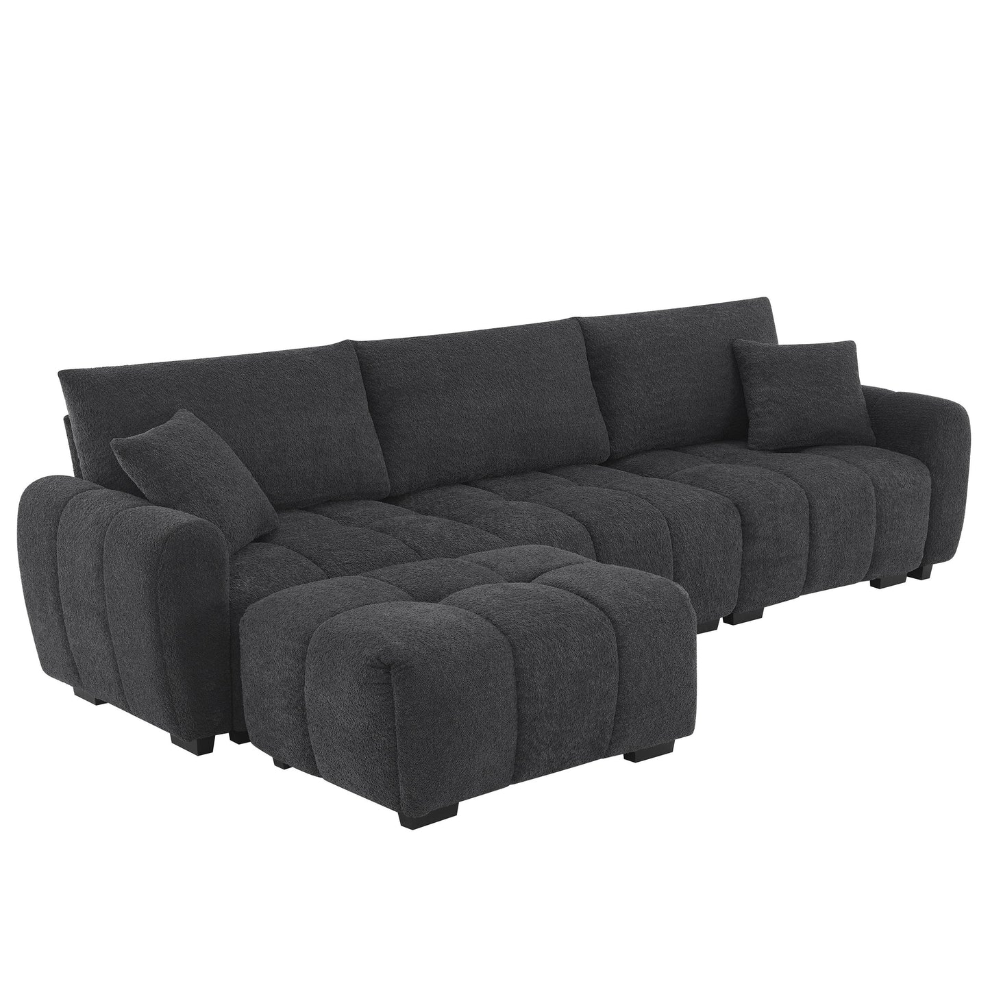 110' Modular Sectional Sofa, L Shape with Extra-large Seat, Pull-line Design, Movable Ottoman, High Density Foam, Free Combination, Sturdy Metal&Wood Frame, Boucle Fabric, 3 Colors